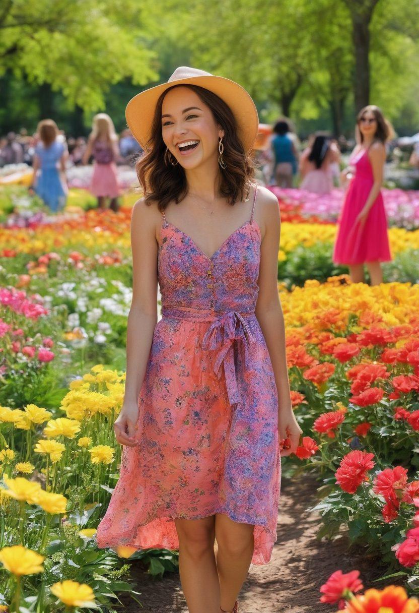 A lively scene showcasing a diverse group of petite women showcasing colorful, affordable fashion styles in a bright, cheerful park setting. Each woman is radiating joy, laughing, and engaging in fun activities, surrounded by blossoming flowers and sunshine. Highlight a mix of casual and chic outfits that emphasize comfort and style for petite figures. Capture the essence of happiness and positivity in the atmosphere. vibrant colors. super-realistic.
